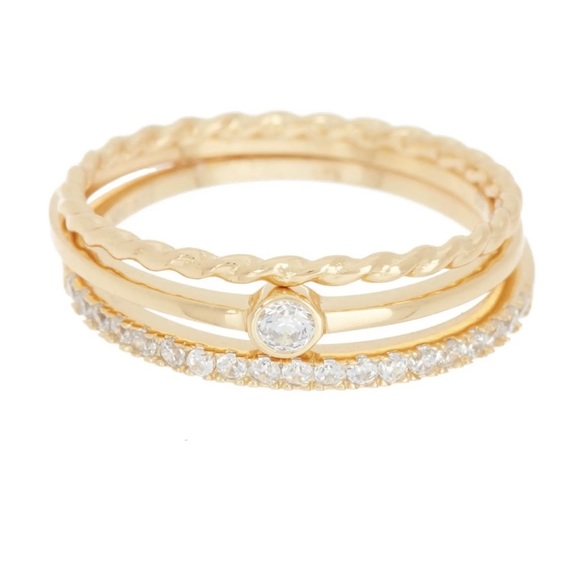 Adornia Jewelry - Adornia 14k gold-plated cubic zirconia stacking rings, set of 3